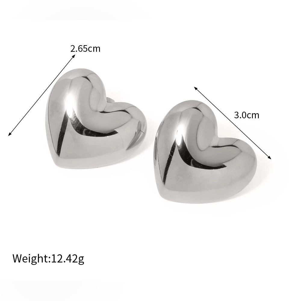 Silver Heart Stud Earrings - Picture 6 of 10
